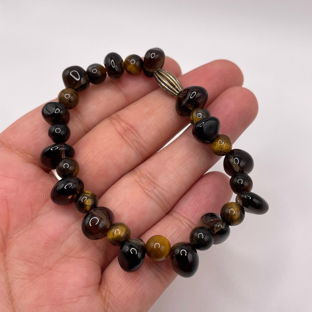 Smoky Quartz & Tigers Eye Crystal Stretch Bracelet